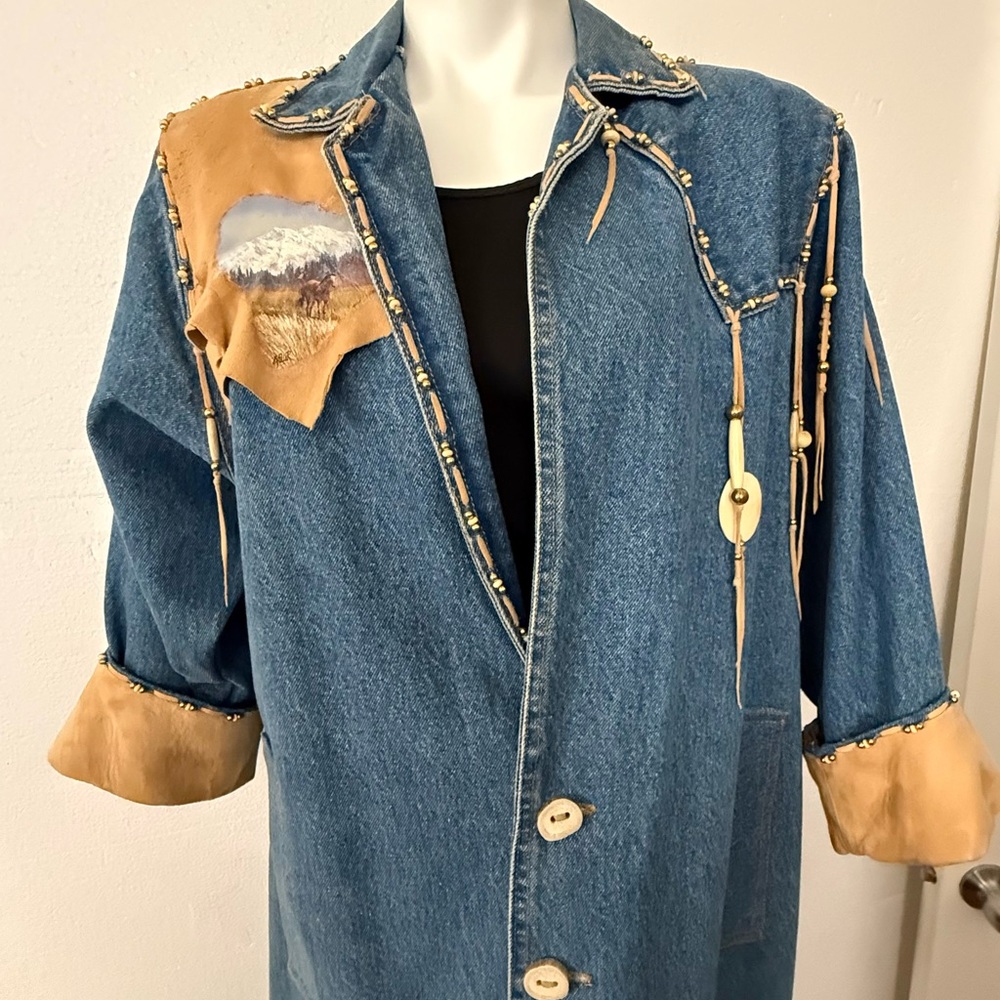 ESJ Gregor Design Studio Denim Jacket with Tan Leather Accents